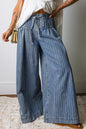 Stripes For The Day Pleated Drawstring Casual Wide Leg Jeans
