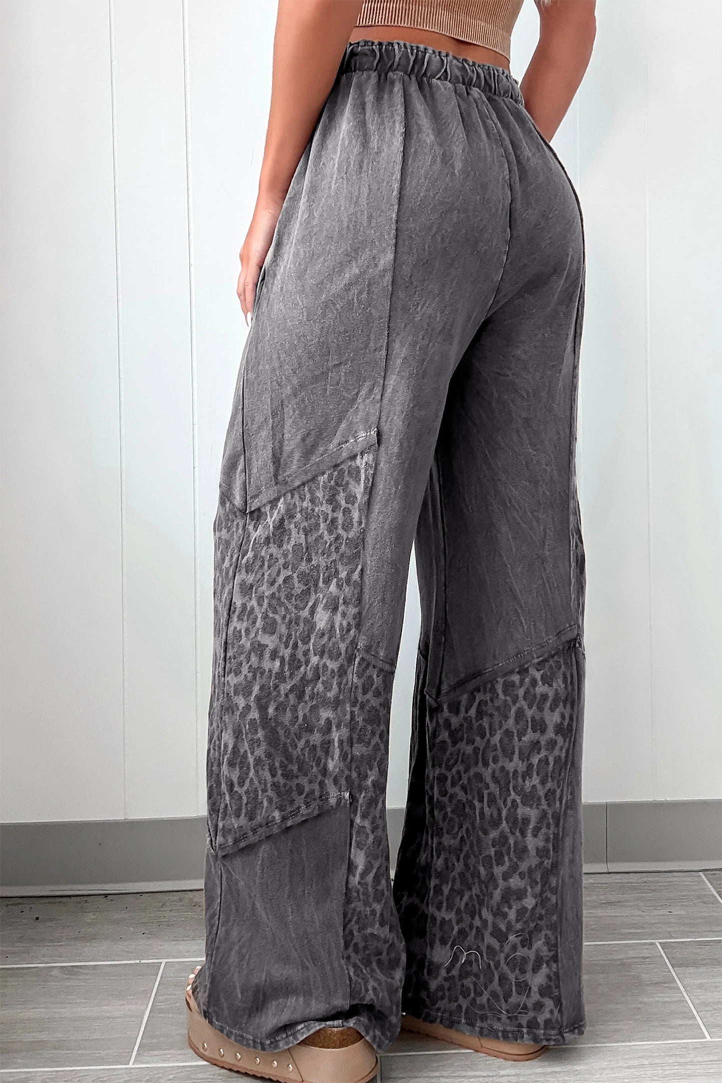 Grey or Coffee - Mineral Wash Leopard Patchwork Loose Pants