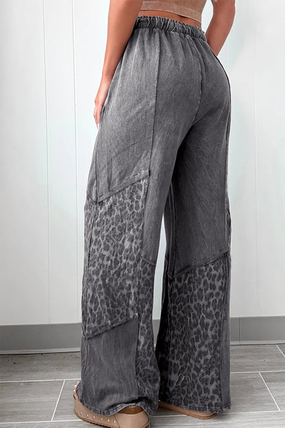 Grey or Coffee - Mineral Wash Leopard Patchwork Loose Pants