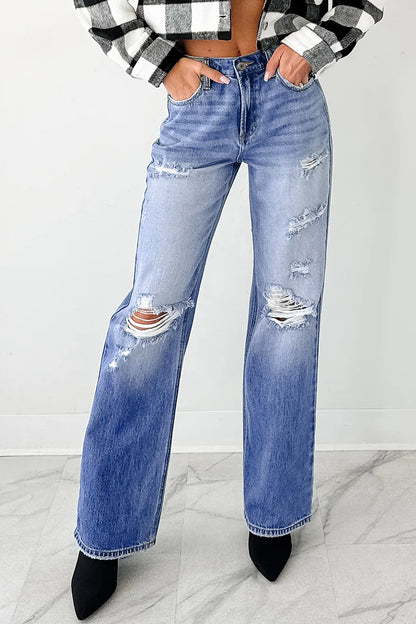 Mid Rise Distressed Sneak Peek Straight Leg Jeans