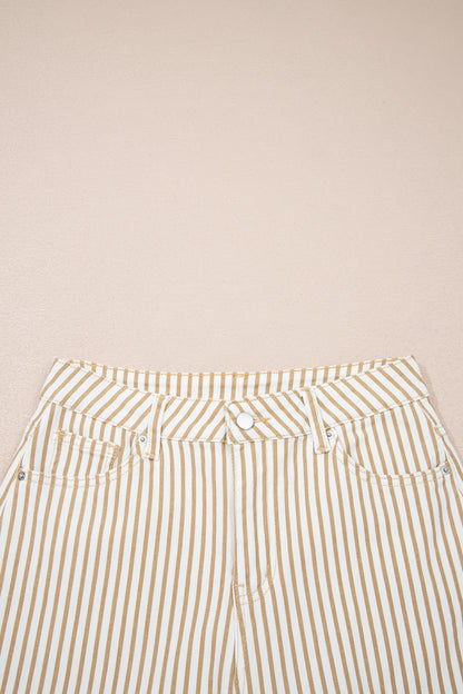 Khaki Stripe Casual Barrel Jeans