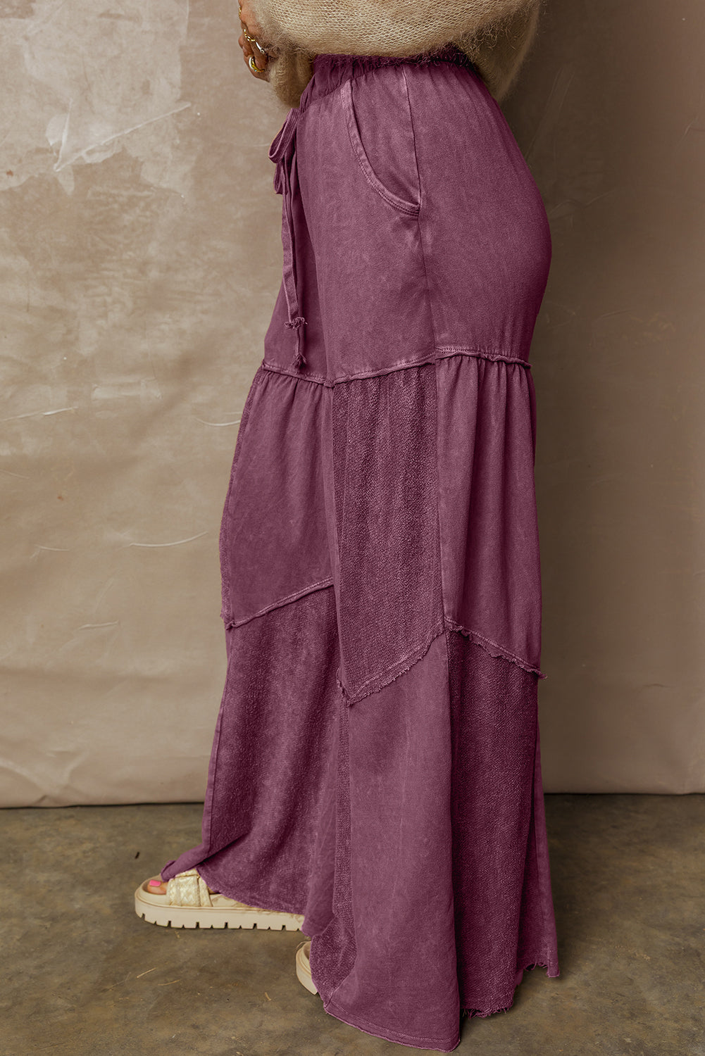 Charcoal, Olive, Rose, Wine, Blue ~ Mineral Wash Tiered Wide Leg Pants
