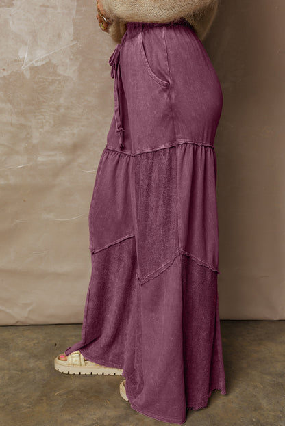 Charcoal, Olive, Rose, Wine, Blue ~ Mineral Wash Tiered Wide Leg Pants