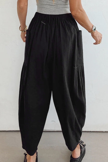 Olive or Black- Barrel Leg Casual Pants