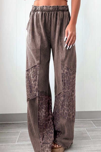 Grey or Coffee - Mineral Wash Leopard Patchwork Loose Pants