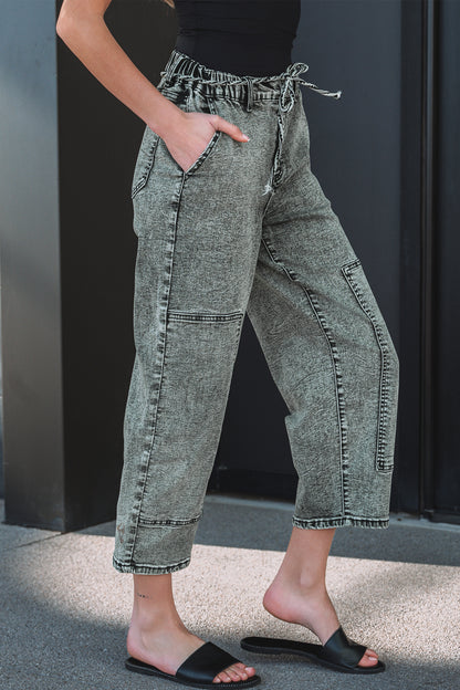 Gray or Taupe - Acid Wash Barrel Fit Denim Pants