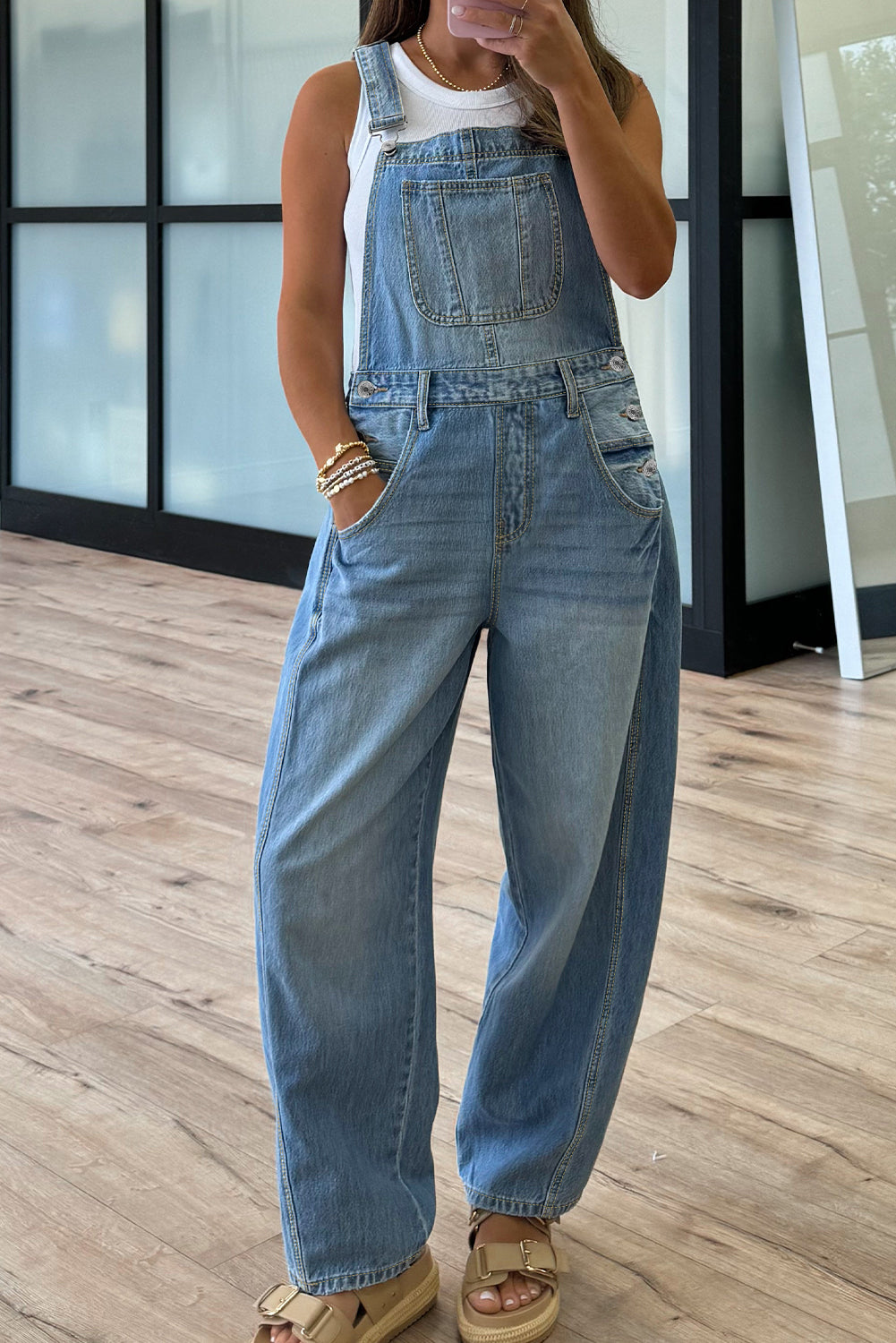 Dusk Blue Barrel Denim Overalls