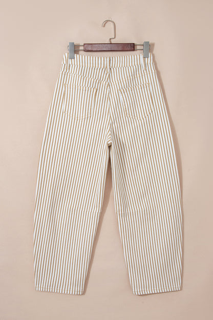 Khaki Stripe Casual Barrel Jeans