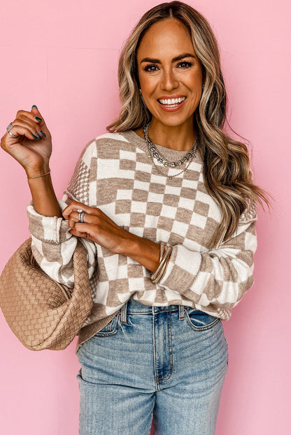 Khaki Checkered Sweater