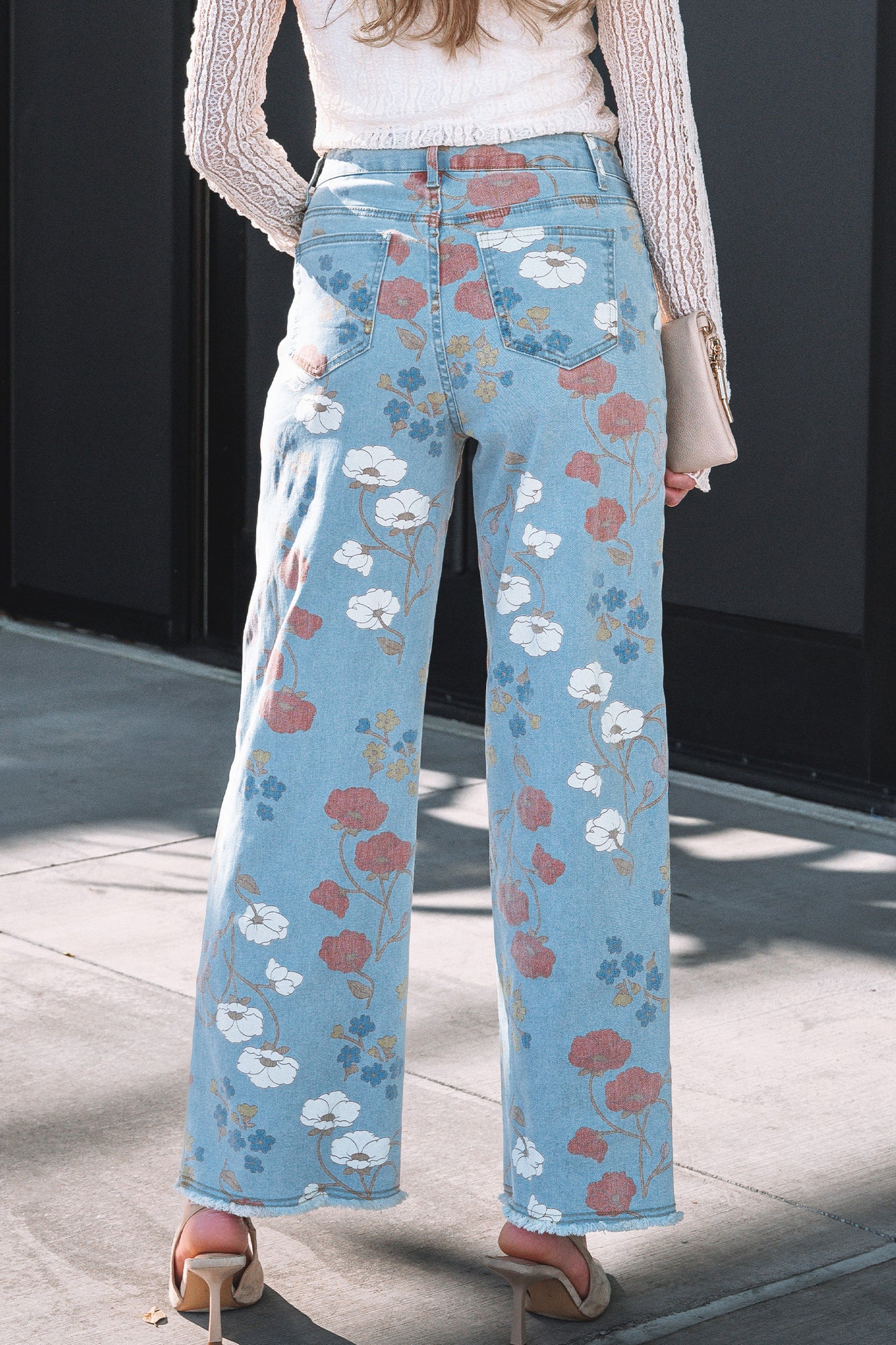 Floral Printed Raw Hem Shift Jeans