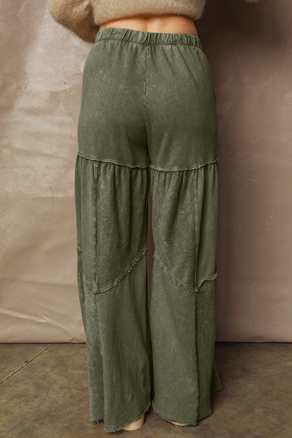 Charcoal, Olive, Rose, Wine, Blue ~ Mineral Wash Tiered Wide Leg Pants