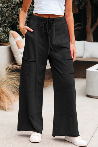 Black, Smoke Grey, Pink or Mint - Mineral Wash Wide Leg Cargo Pants