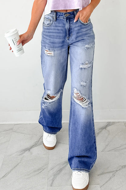 Mid Rise Distressed Sneak Peek Straight Leg Jeans