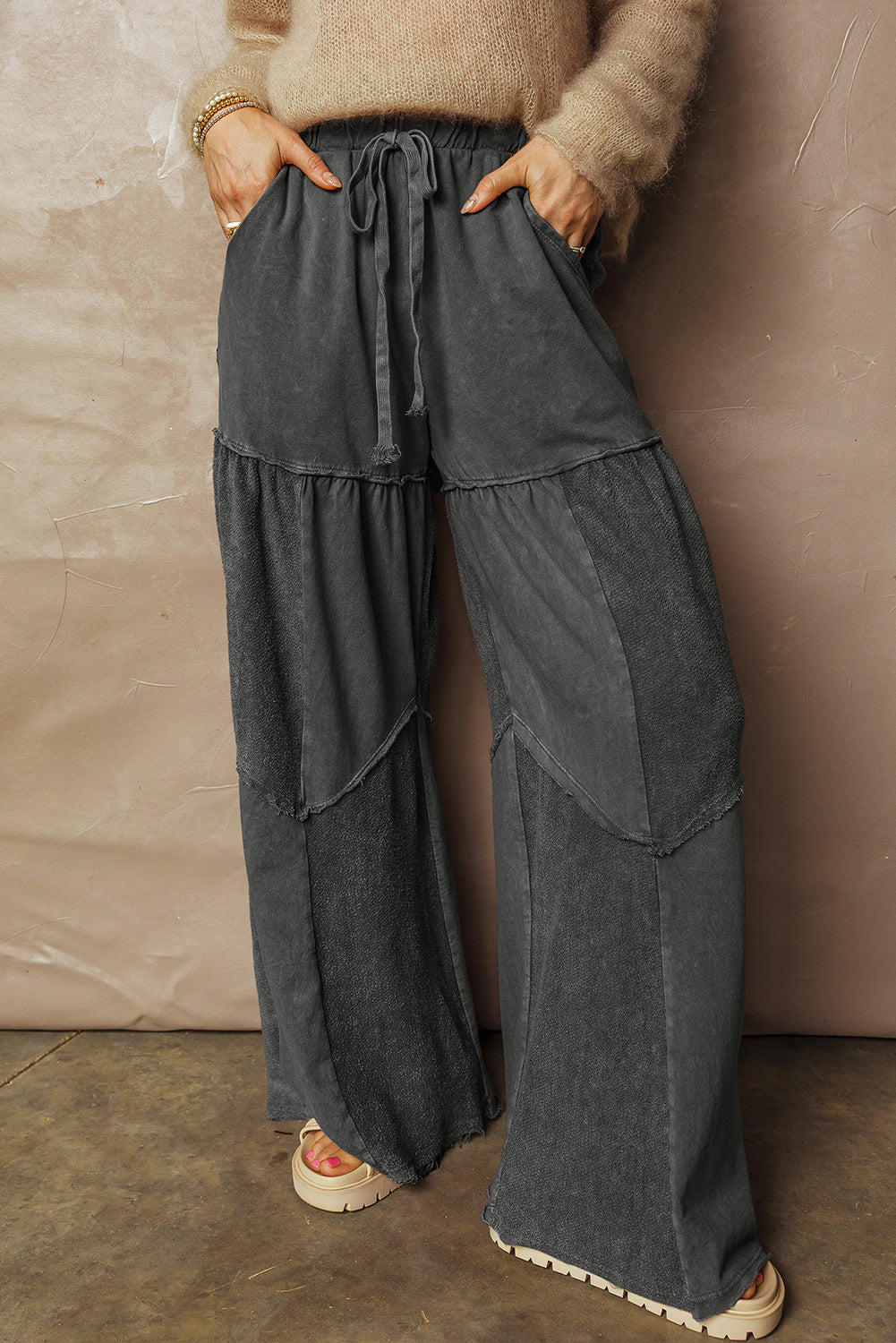 Charcoal, Olive, Rose, Wine, Blue ~ Mineral Wash Tiered Wide Leg Pants