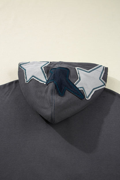 Star Patchwork Contrast Stitching Vintage Hoodie