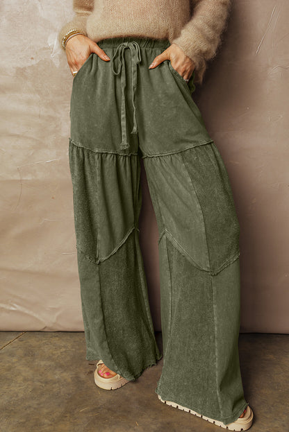 Charcoal, Olive, Rose, Wine, Blue ~ Mineral Wash Tiered Wide Leg Pants