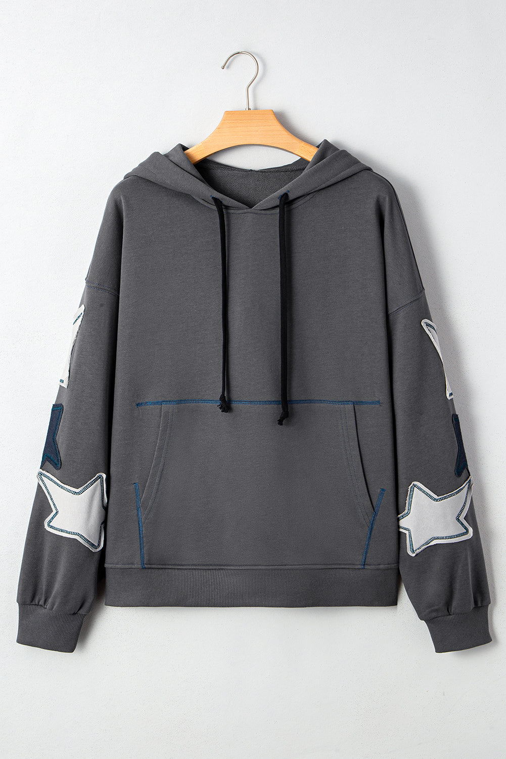 Star Patchwork Contrast Stitching Vintage Hoodie