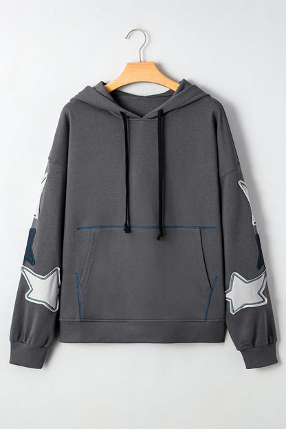 Star Patchwork Contrast Stitching Vintage Hoodie