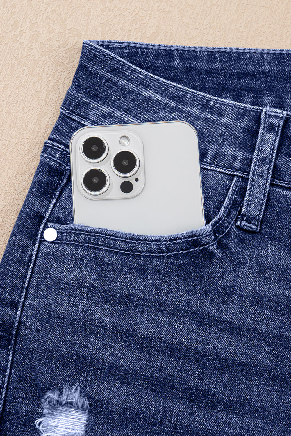 Folded Cuffs Distressed Straight High Waist Jeans