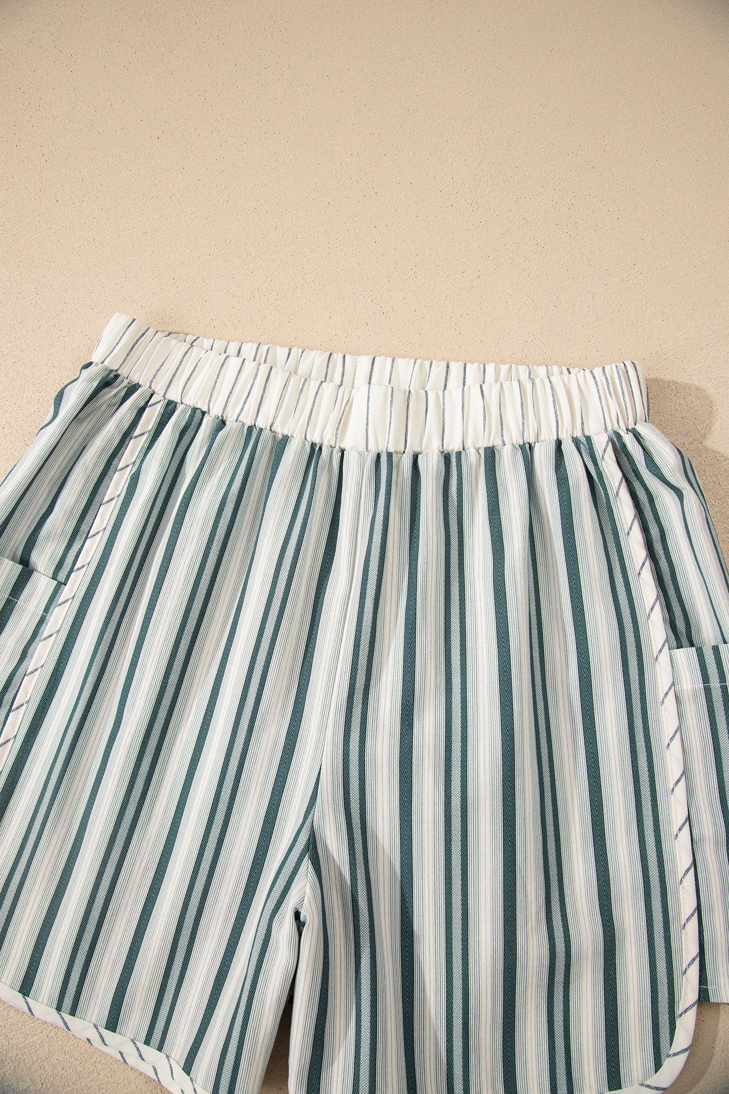 Gray Stripe Elastic Waist Cargo Pocket Casual Shorts