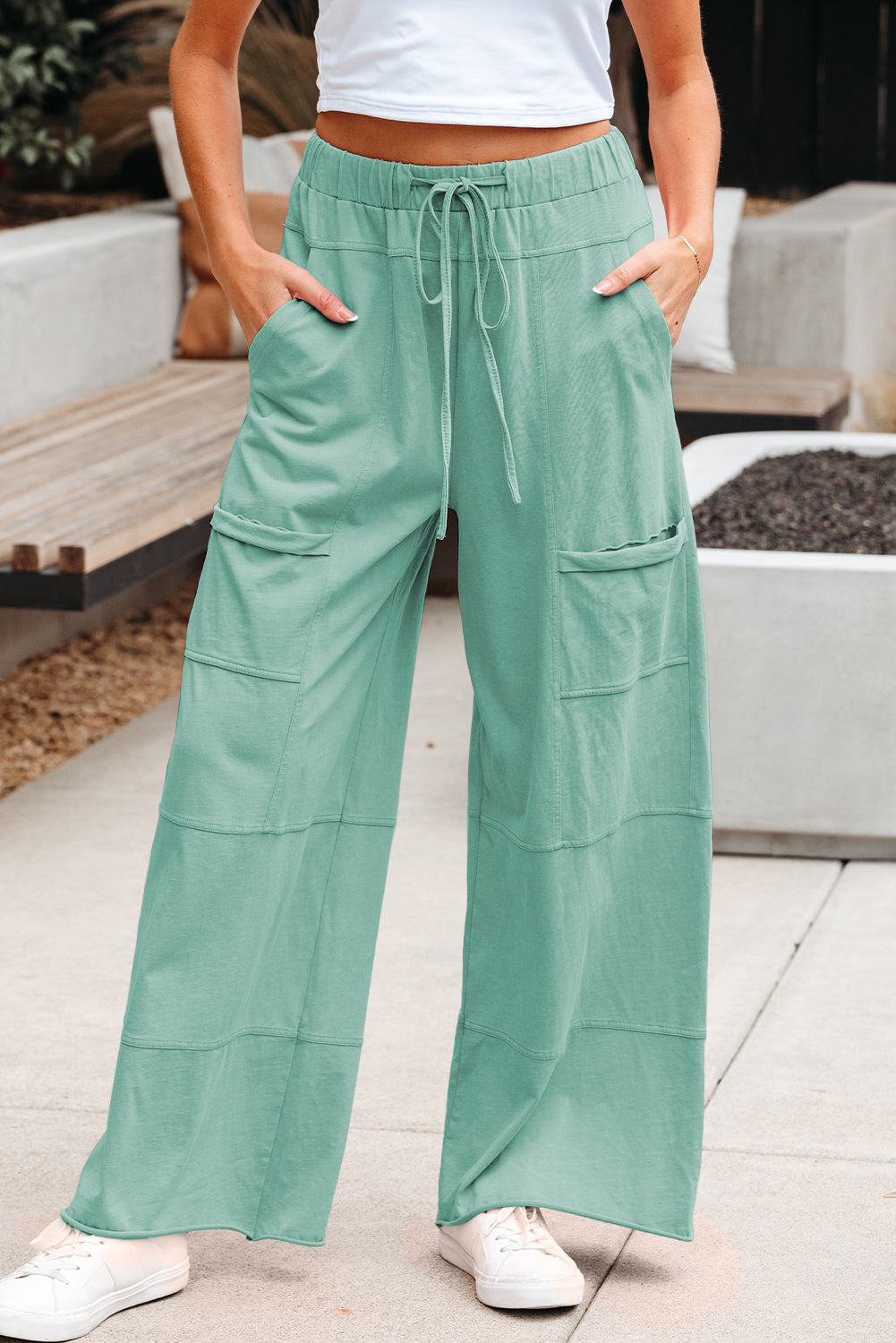 Black, Smoke Grey, Pink or Mint - Mineral Wash Wide Leg Cargo Pants