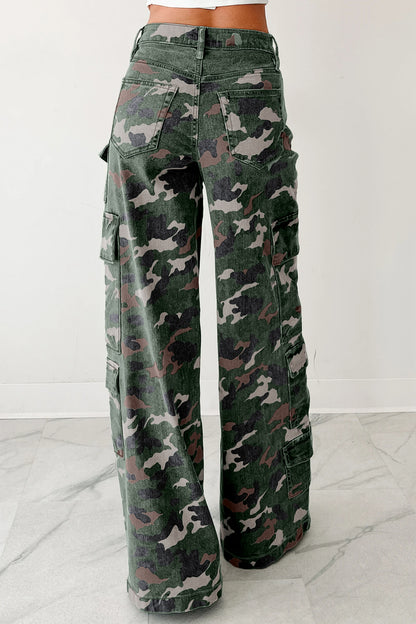 3 Color Options - Camo Denim Cargo Wide Leg Pants