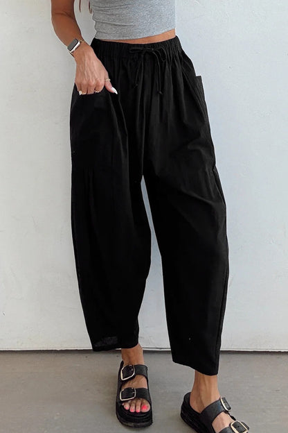 Olive or Black- Barrel Leg Casual Pants