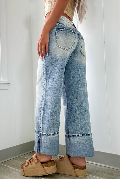 High Rise  Medium Wash Cuffed Jeans