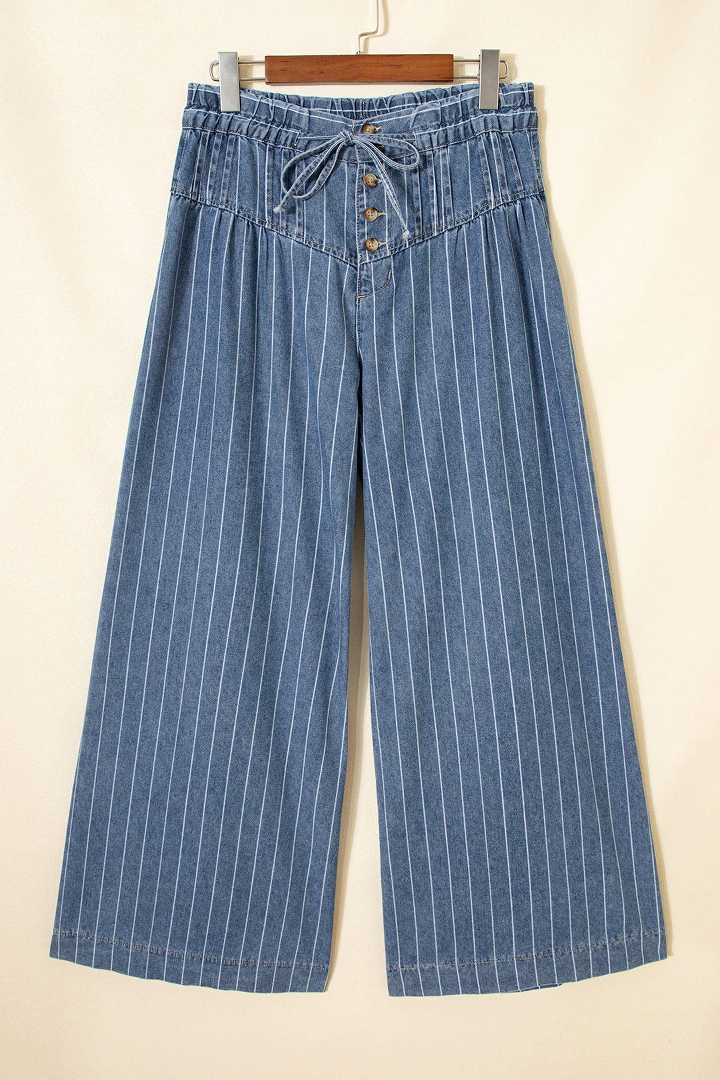 Stripes For The Day Pleated Drawstring Casual Wide Leg Jeans