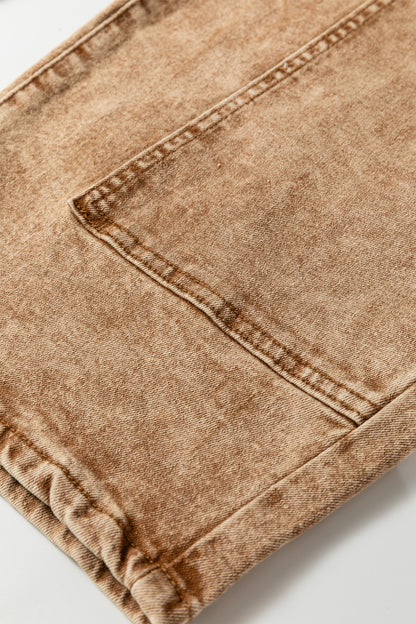 Gray or Taupe - Acid Wash Barrel Fit Denim Pants