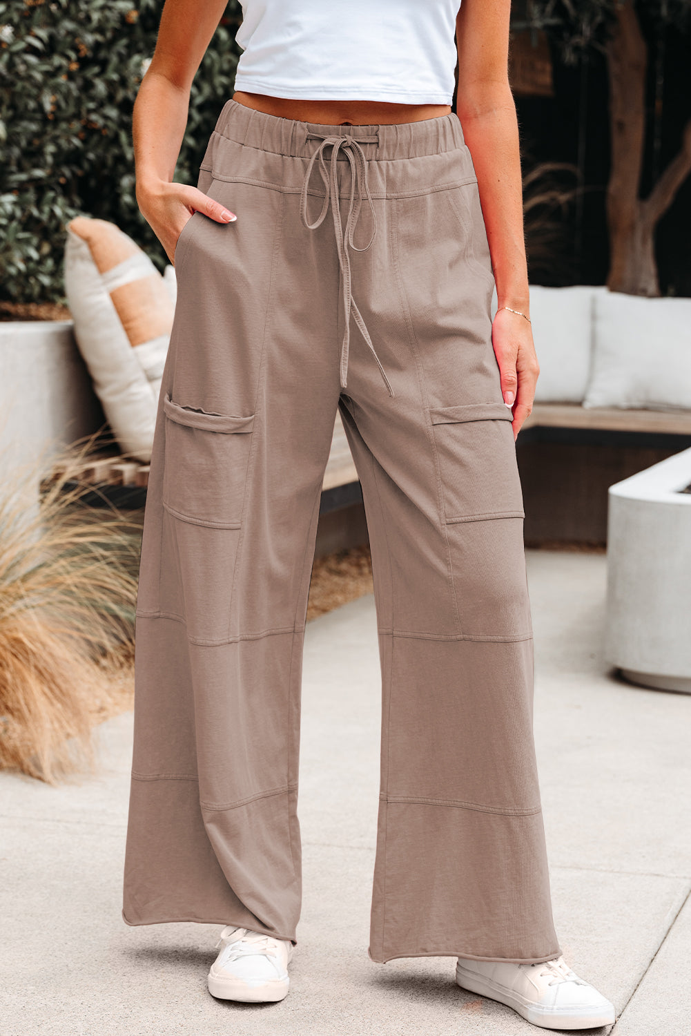 Black, Smoke Grey, Pink or Mint - Mineral Wash Wide Leg Cargo Pants