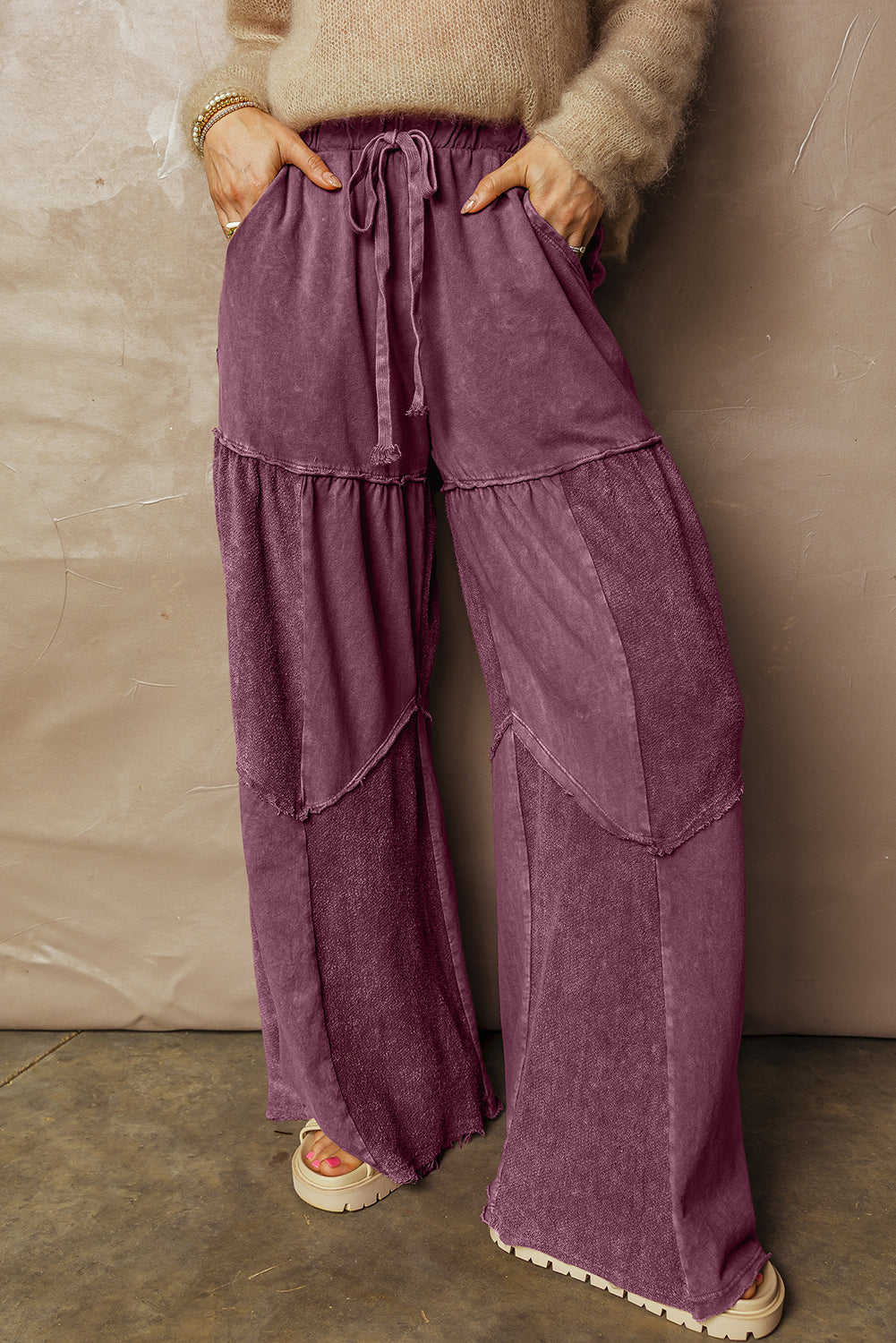 Charcoal, Olive, Rose, Wine, Blue ~ Mineral Wash Tiered Wide Leg Pants