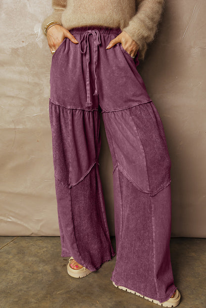 Charcoal, Olive, Rose, Wine, Blue ~ Mineral Wash Tiered Wide Leg Pants