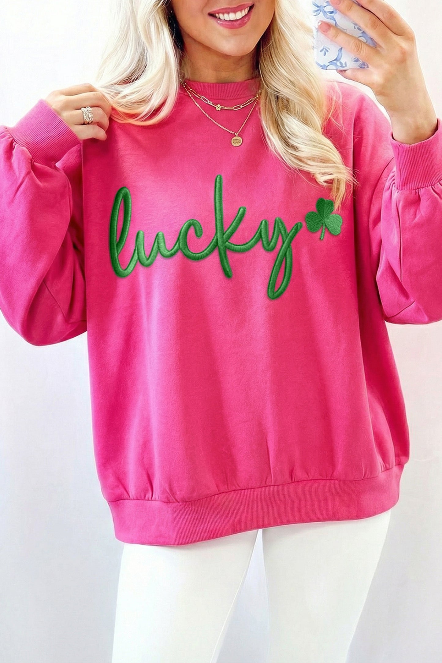 Lucky Embroidered Loose Pullover Sweatshirt
