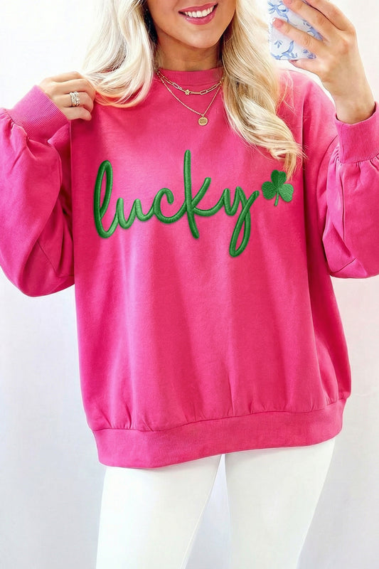 Lucky Embroidered Loose Pullover Sweatshirt