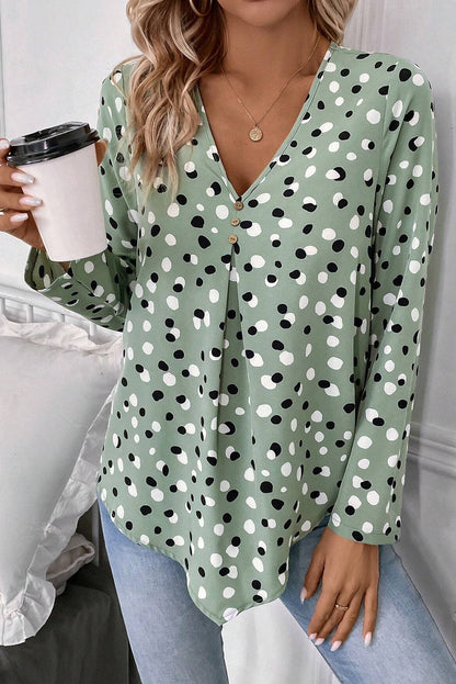 White or Sage - Modern Spot Blouse