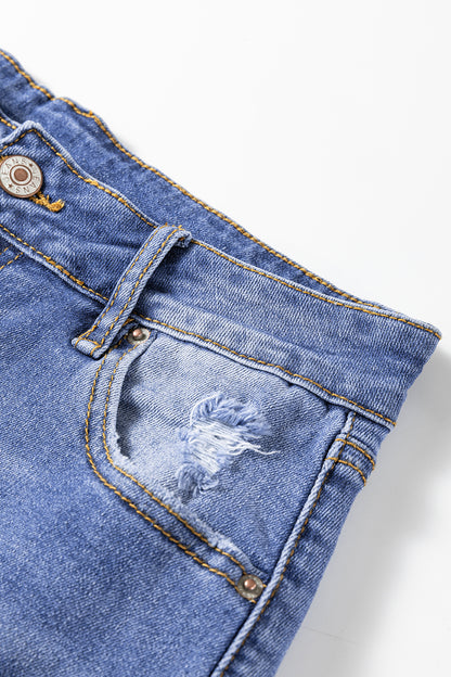 Mid Rise Distressed Sneak Peek Straight Leg Jeans