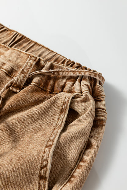 Gray or Taupe - Acid Wash Barrel Fit Denim Pants