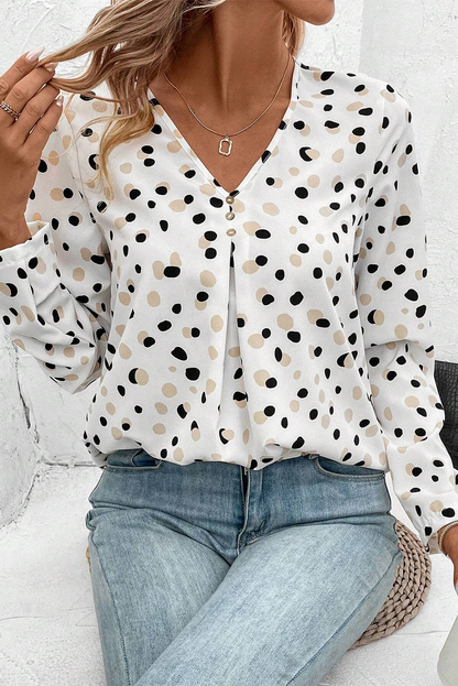 White or Sage - Modern Spot Blouse