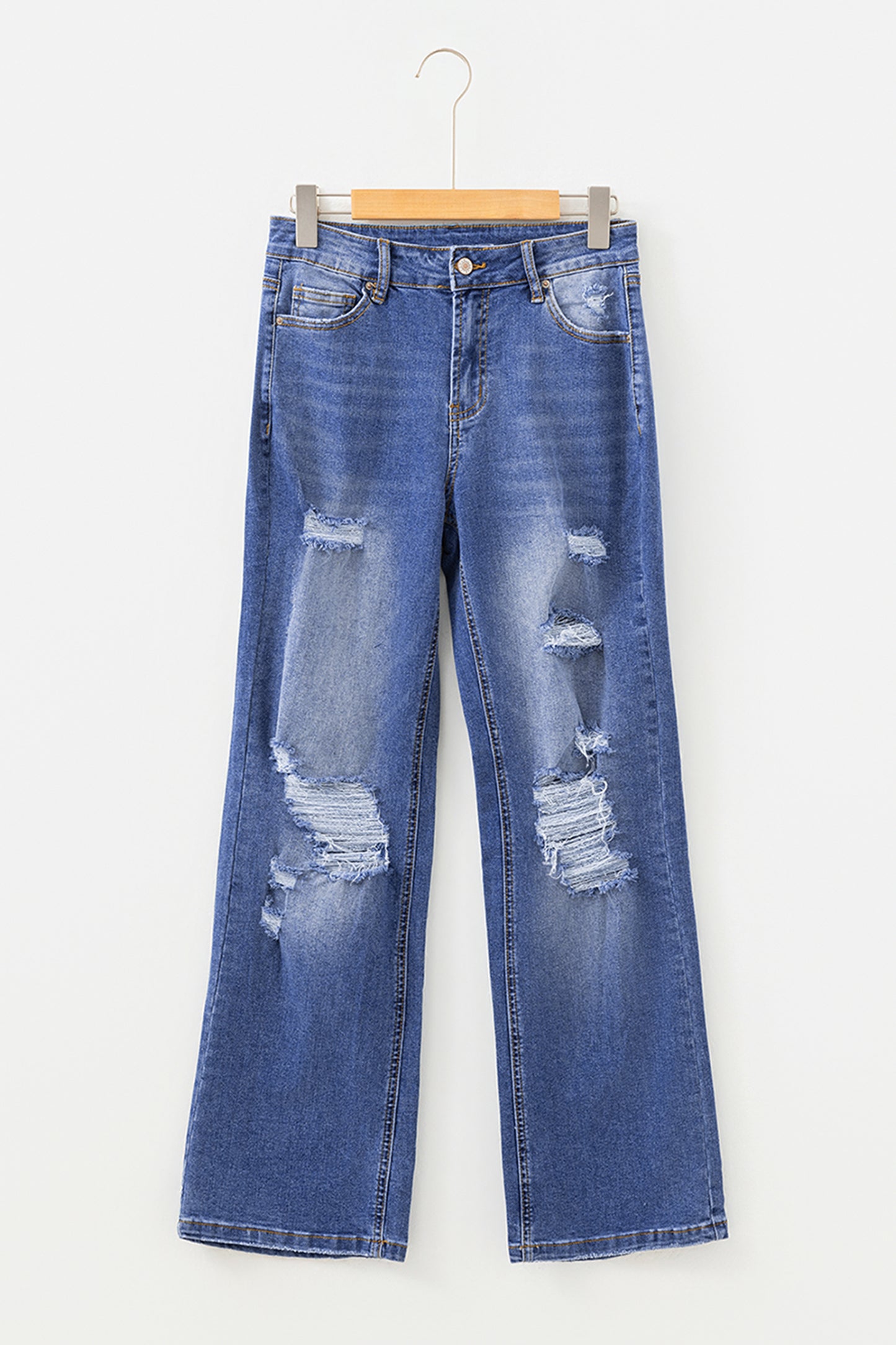 Mid Rise Distressed Sneak Peek Straight Leg Jeans